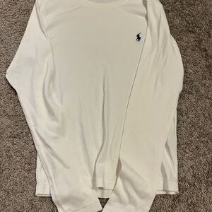 Ralph Lauren Cream Long Sleeve Tee with Blue Logo